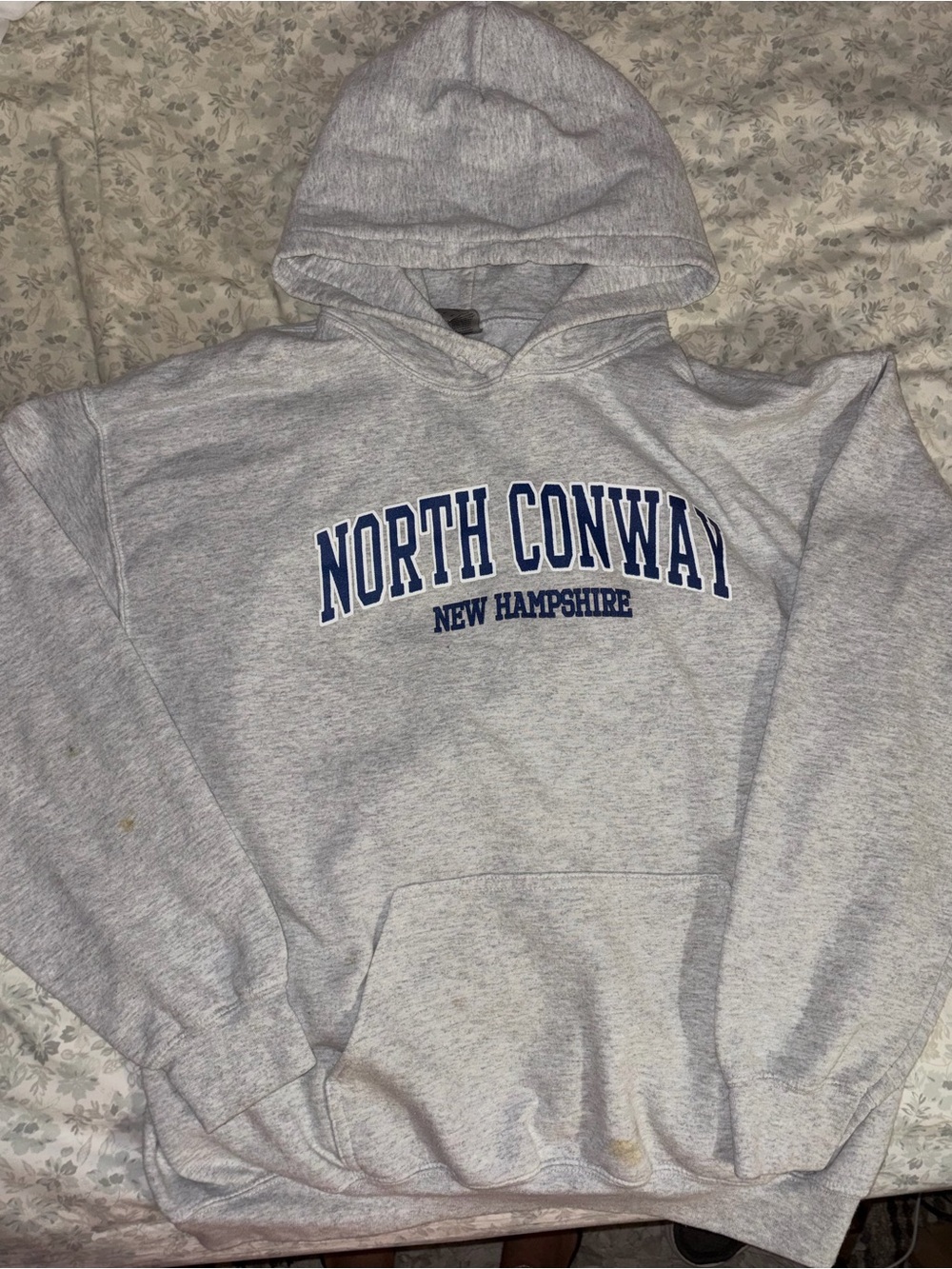 Gildan Gray Hooded Sweatshirt with Blue 'North Conway' Print